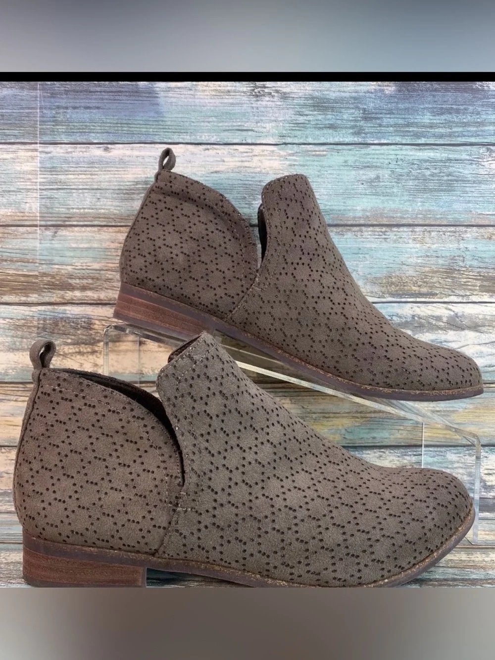 Dr Scholl's Rate Womens Green Fabric Ankle Boot Size 7M Perforated Zip Up Bootie